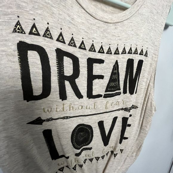 Dirtee Laundry Sleeveless Tank Top Dream Love Inspire Beige Tan Tie Front Small - Picture 2 of 8